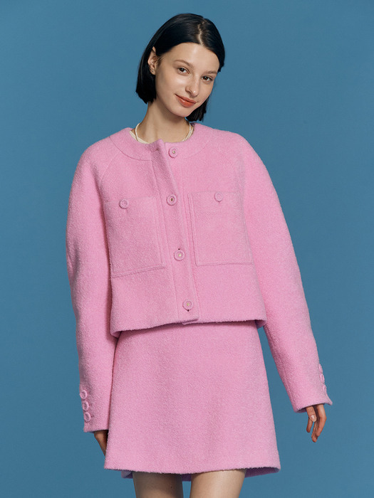 [N][SET]HAMPTON Quilted crop wool jacket + MAYFAIR A-line wool mini skirt (2color)