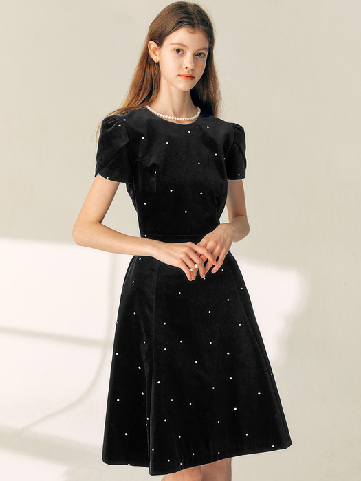 SELINA Ribbon detail velvet dress (Black)