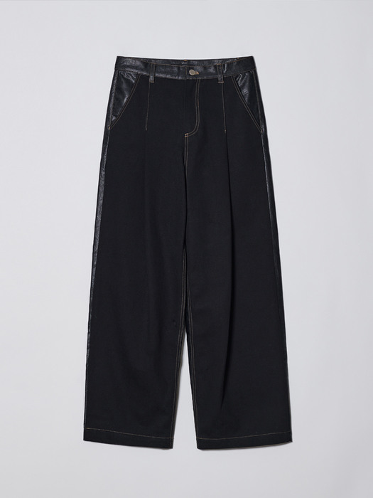 DIAGONAL X VICTORIA TUCK WIDE MIXED PANTS (black)