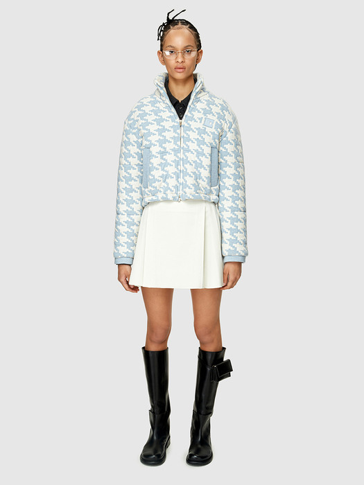 HOUNDSTOOTH KNIT JACKET - LIGHT BLUE