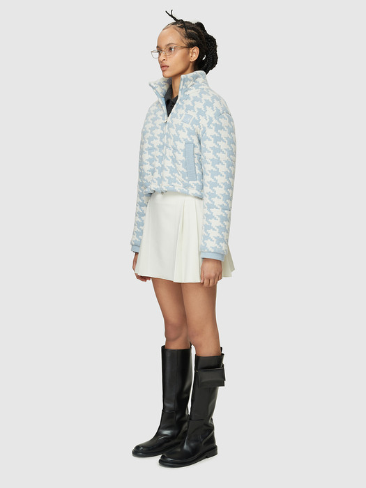 HOUNDSTOOTH KNIT JACKET - LIGHT BLUE