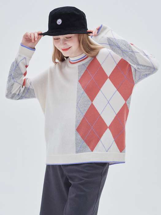 [M23WPU015] Checkered pullover(Ivory)
