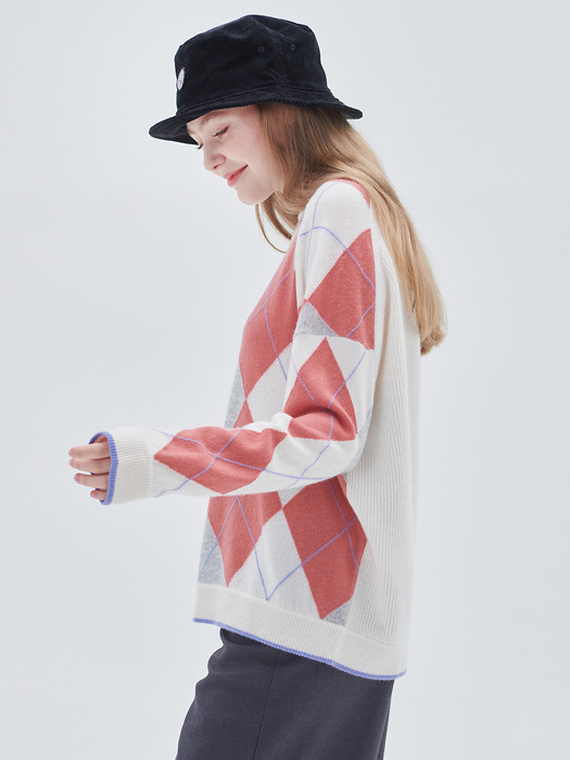 [M23WPU015] Checkered pullover(Ivory)