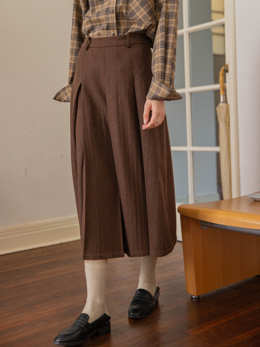LUCILLE woolen long skirt_RED BROWN