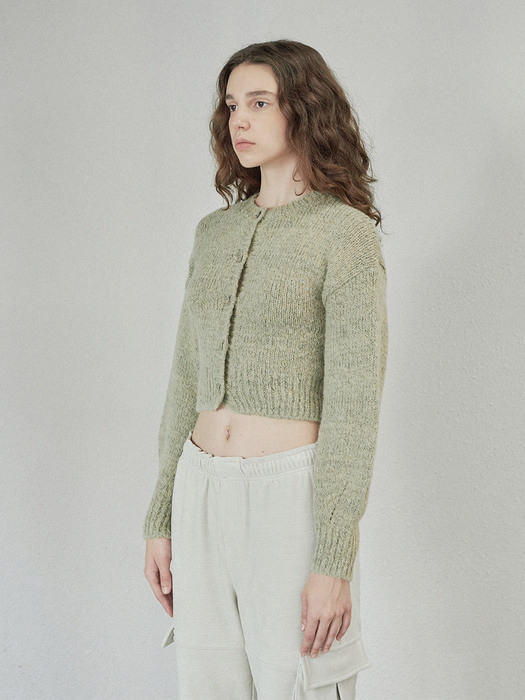 MIXED BOUCLE KNIT CARDIGAN (olive)