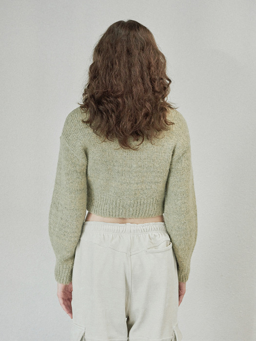 MIXED BOUCLE KNIT CARDIGAN (olive)