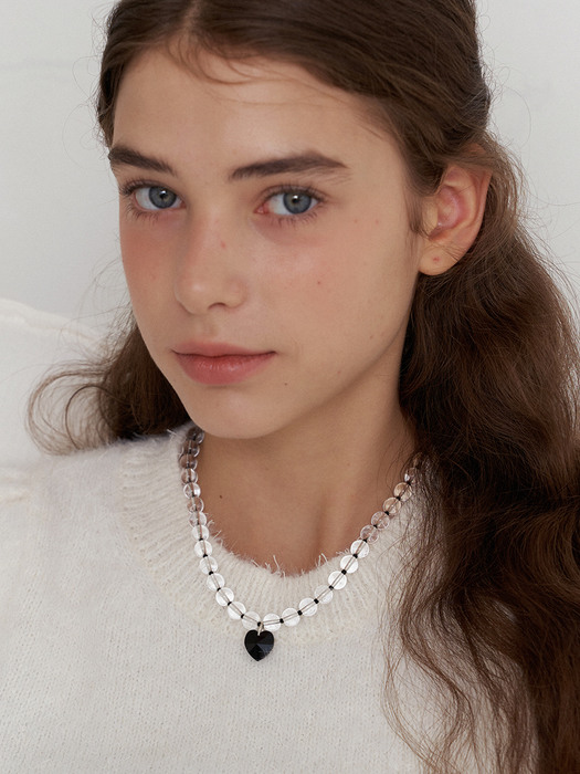 clear quartz black crystal necklace (Silver 925)