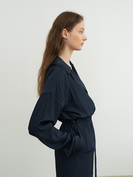 [리퍼브] RUCHED TIE WAIST LONG SLEEVES JUMPSUIT