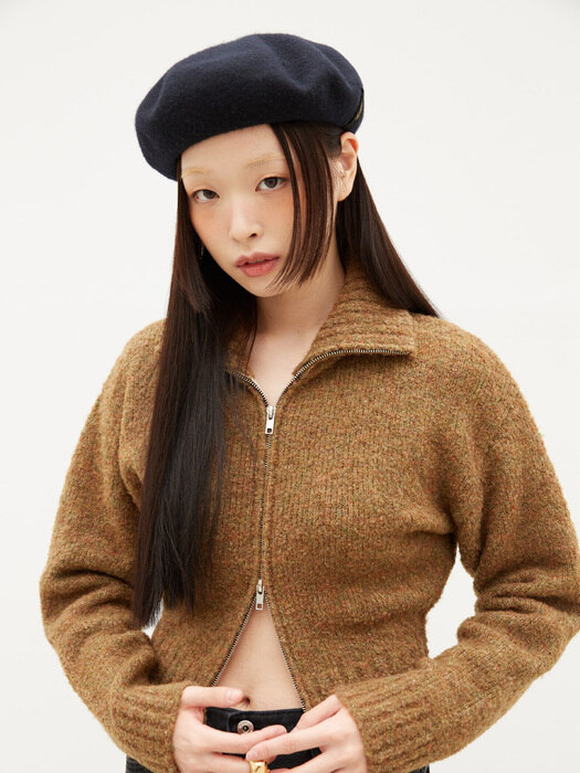 Knit Zip-Up Sweater - Brown