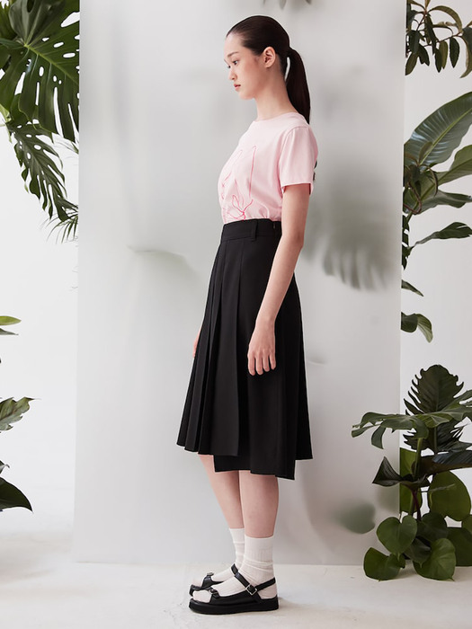 Unbalance Pleats Midi Skirt  Black (KE3227M055)