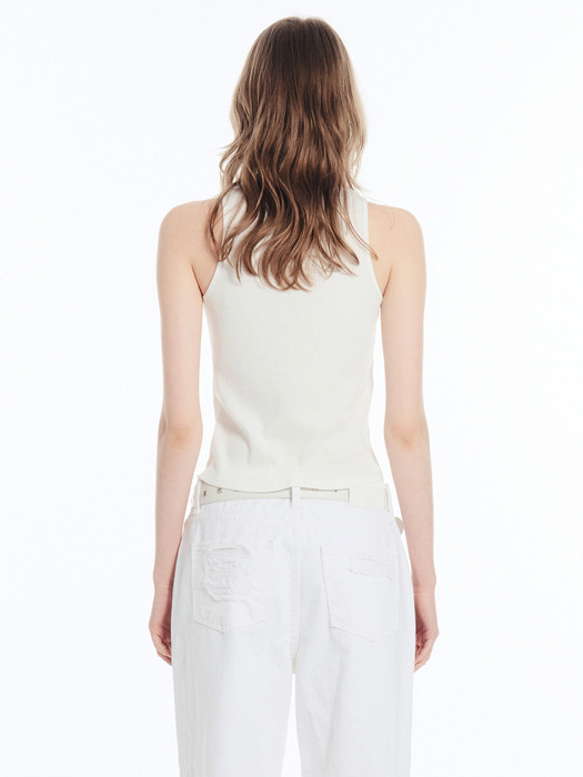 FLOWER RIBBED SLEEVELESS / WHITE