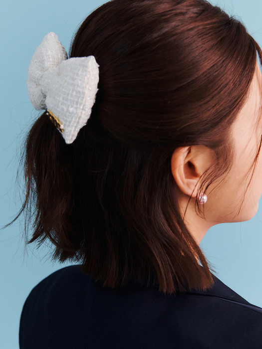 [단독]Puffy Tweed Ribbon Hair Pin