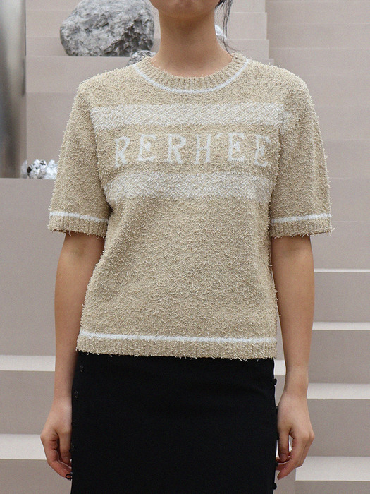 2COLOR LOGO EMBROIDERED KNIT TOP