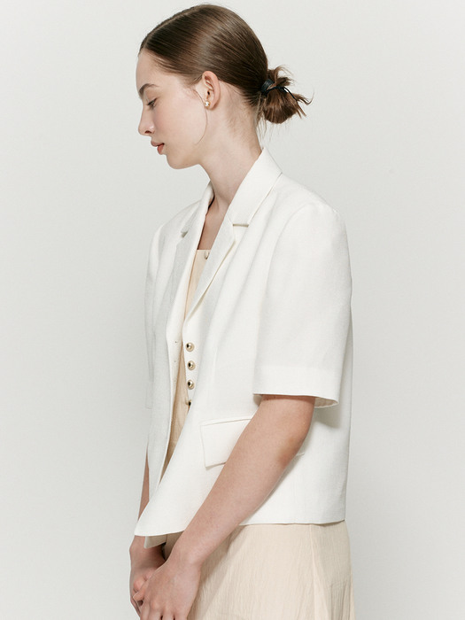 Gold button half-sleeve jacket - Ivory