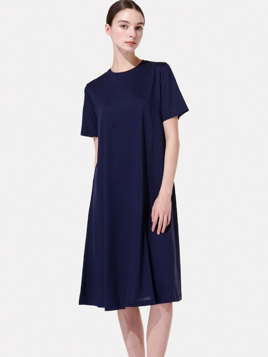 Glossy Tencel ™ Cotton Dress_Navy