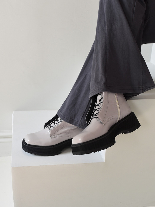 Wrinkle Square Line Platform Ankle Boots - Light Grey
