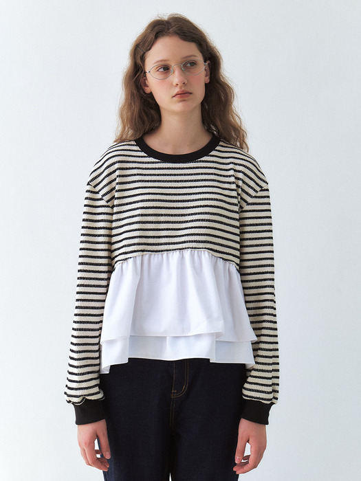 Double shirt layered sweatshirt - Black Stripe