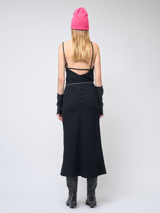 Feminine line Sleeveless Slit Long dress Black