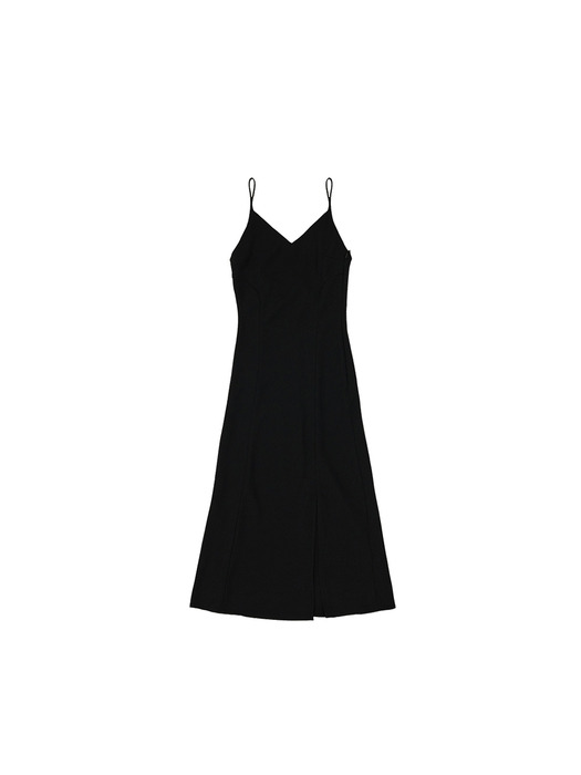 Feminine line Sleeveless Slit Long dress Black