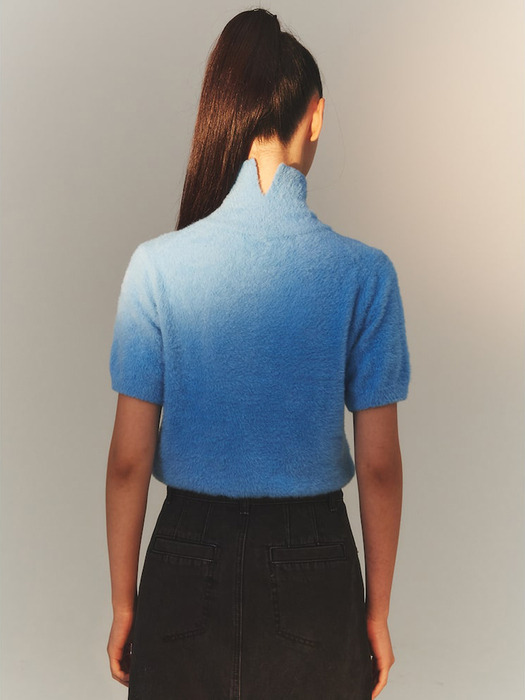Turtleneck Short Sleeve Knit Pullover  Blue (KE3X51M04P)