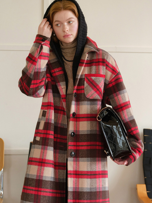 Cest_Maillard plaid woolen coat