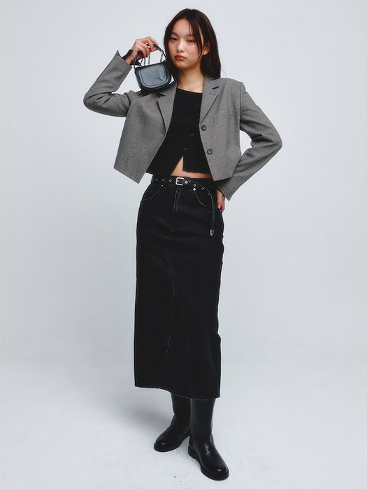 Panelled Denim Long Skirt  Black (KE4127M535)