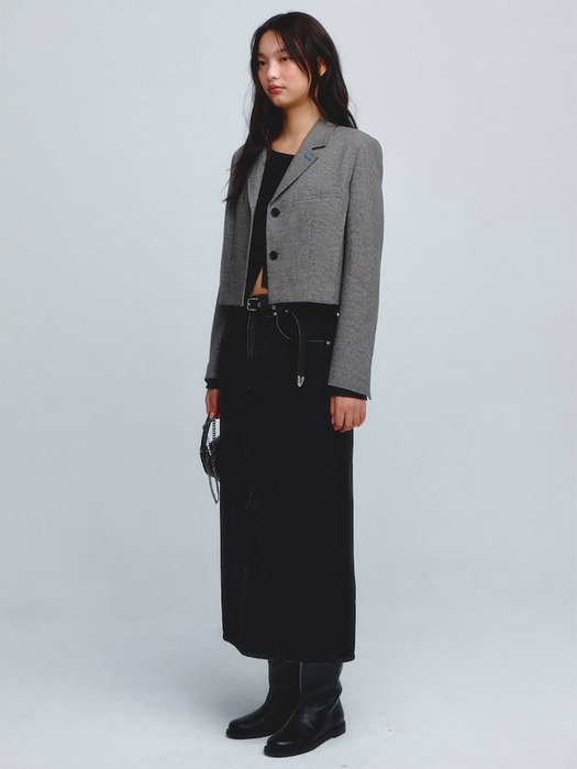 Panelled Denim Long Skirt  Black (KE4127M535)