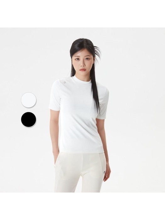 [데상트 공식] 여성 골지 슬림핏 반하이넥 5부 티셔츠 SP122UTS12