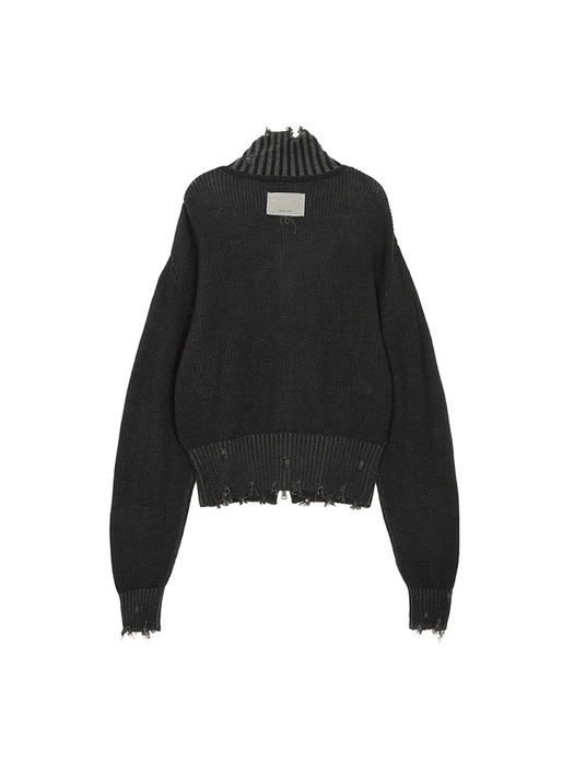 COLOR RIBBED HIGH NECK ZIP UP IN CHARCOAL