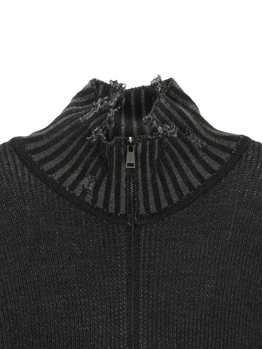 COLOR RIBBED HIGH NECK ZIP UP IN CHARCOAL