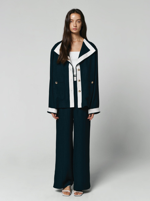 LINE CONTRASTED JACKET - NAVY