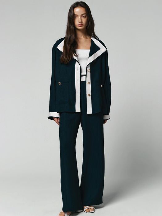 LINE CONTRASTED JACKET - NAVY