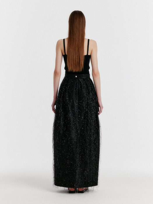 YOV Metallic Long Skirt - Black