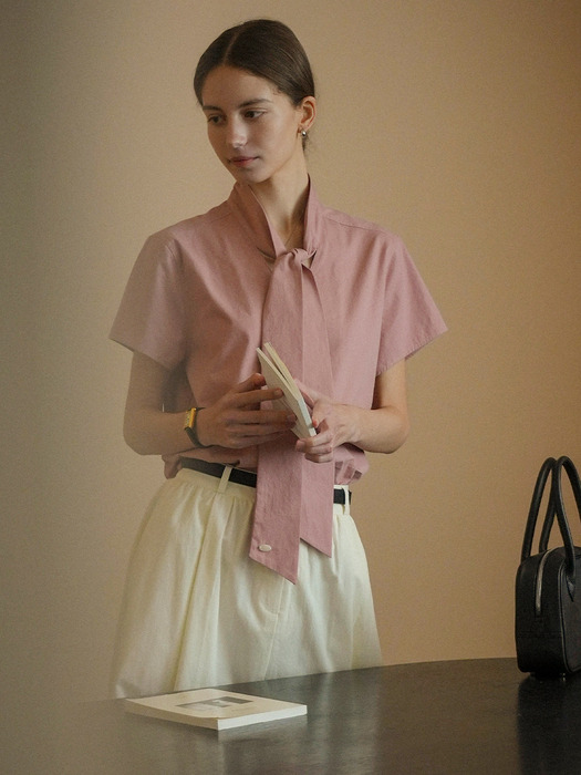 Belle tie half sleeve shirt_Pink