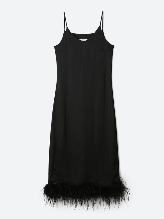 Luz Ostrich Hair Slip Dress / Black