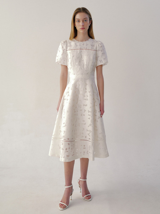 WAYNE Silk jacquard flared long dress (Ivory)