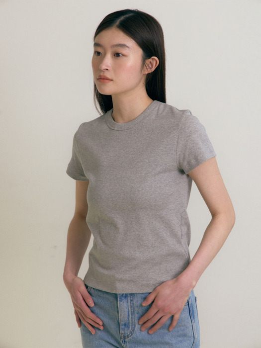 Cap sleeve round T-shirts (Melange Grey)
