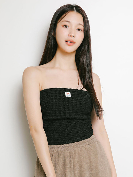 Heart Shirring Tube Top (Black)