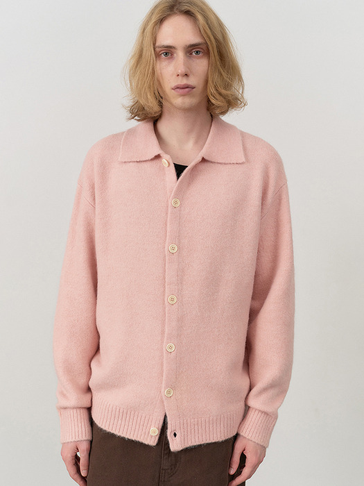 UNISEX OPEN COLLAR KNIT CARDIGAN SOFT PINK_M_UDSW4C104P1