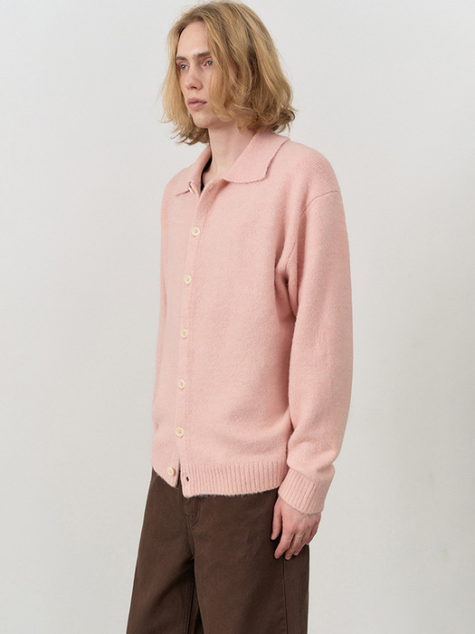 UNISEX OPEN COLLAR KNIT CARDIGAN SOFT PINK_M_UDSW4C104P1