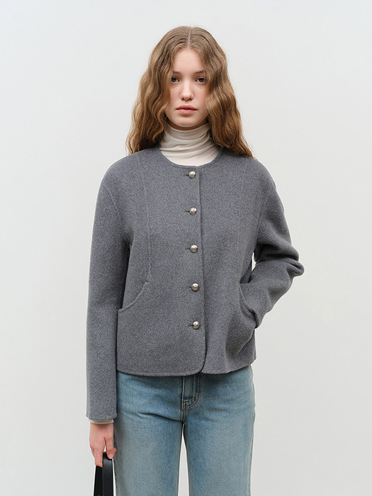 HANDMADE CASHMERE COLLARLESS JACKET MELANGE GREY_UDJA4D221G2