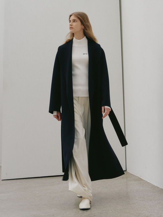 SENNE Cashmere Shawl Collar Handmade Coat_Royal Navy