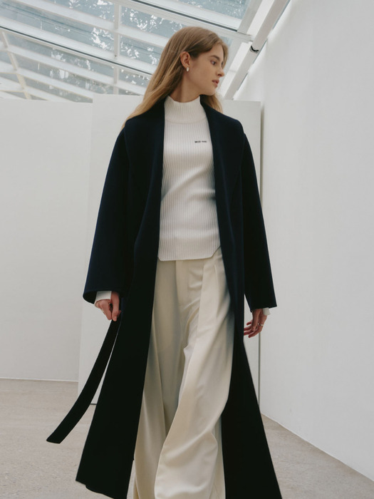 SENNE Cashmere Shawl Collar Handmade Coat_Royal Navy
