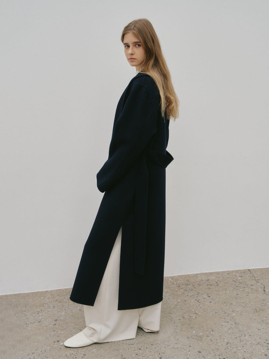SENNE Cashmere Shawl Collar Handmade Coat_Royal Navy