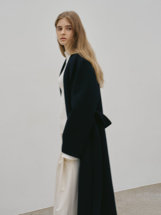 SENNE Cashmere Shawl Collar Handmade Coat_Royal Navy