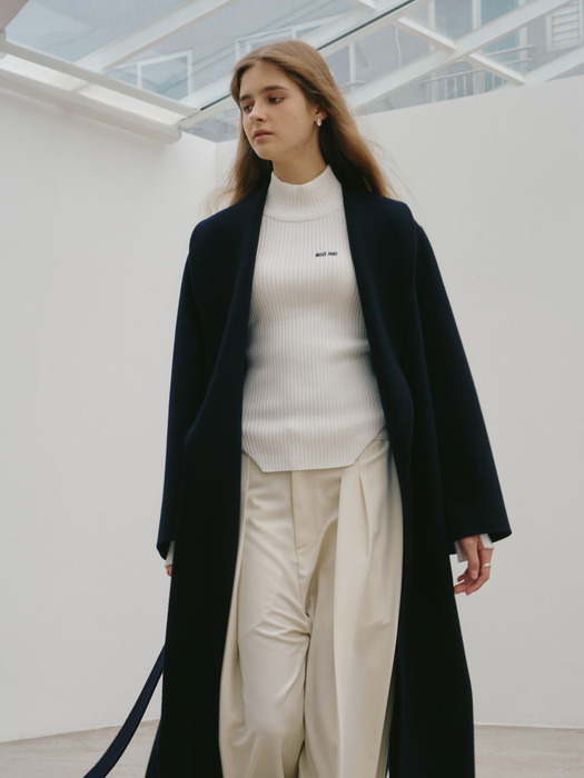 SENNE Cashmere Shawl Collar Handmade Coat_Royal Navy