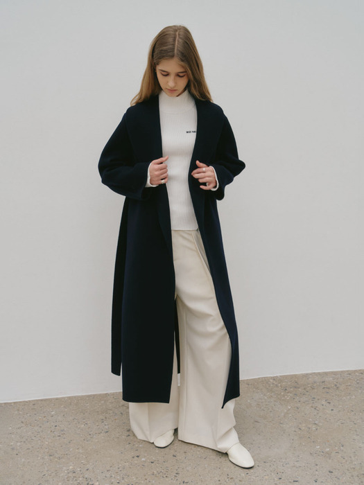 SENNE Cashmere Shawl Collar Handmade Coat_Royal Navy