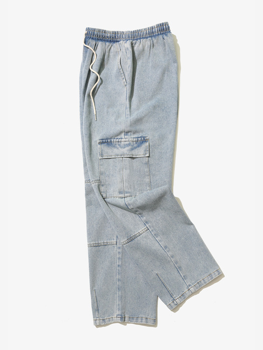 String Cargo Denim Pants Blue