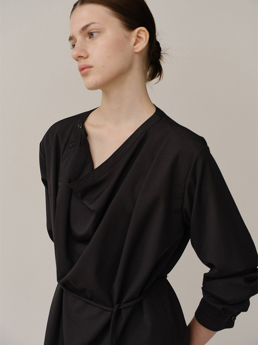 Draped Allen Blouse Charcoal (Merino Wool)