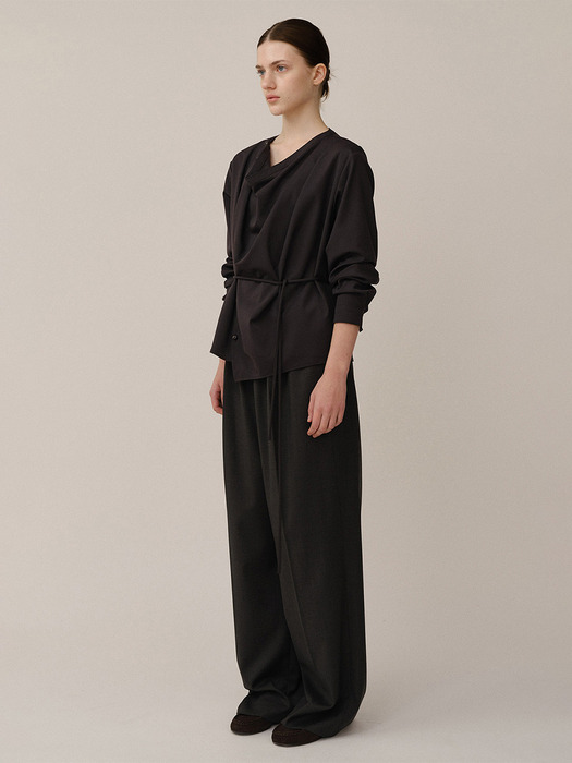 Draped Allen Blouse Charcoal (Merino Wool)